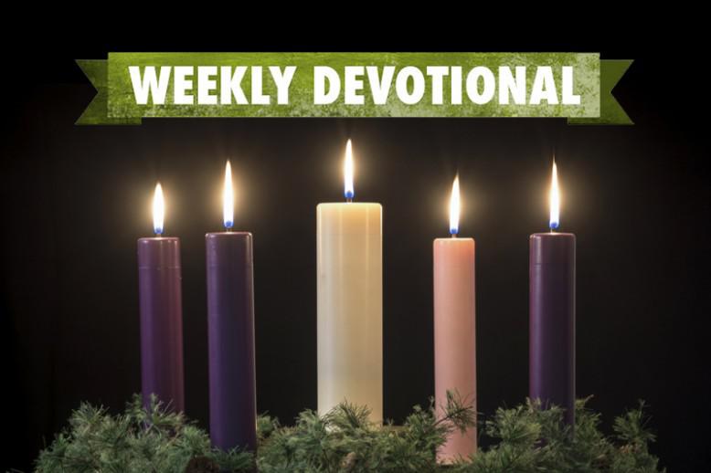 Weekly devotional banner under a set of five candles