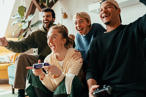 people playing a video game together